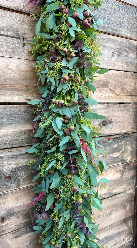 Fresh Garland, Eucalyptus, Red Eucalyptus Pampas Wedding Decor. Spring, Easter Wall Table Decor runner Mantel centerpiece Birthday gift