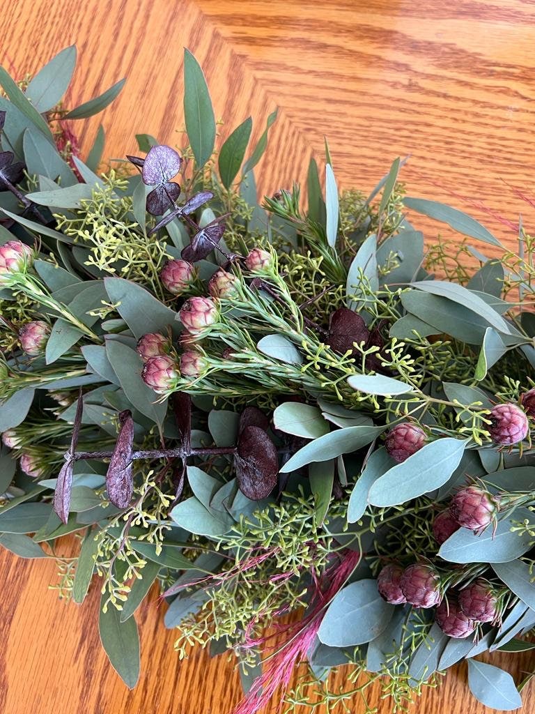 Fresh Garland, Eucalyptus, Red Eucalyptus Pampas Wedding Decor. Spring, Easter Wall Table Decor runner Mantel centerpiece Birthday gift