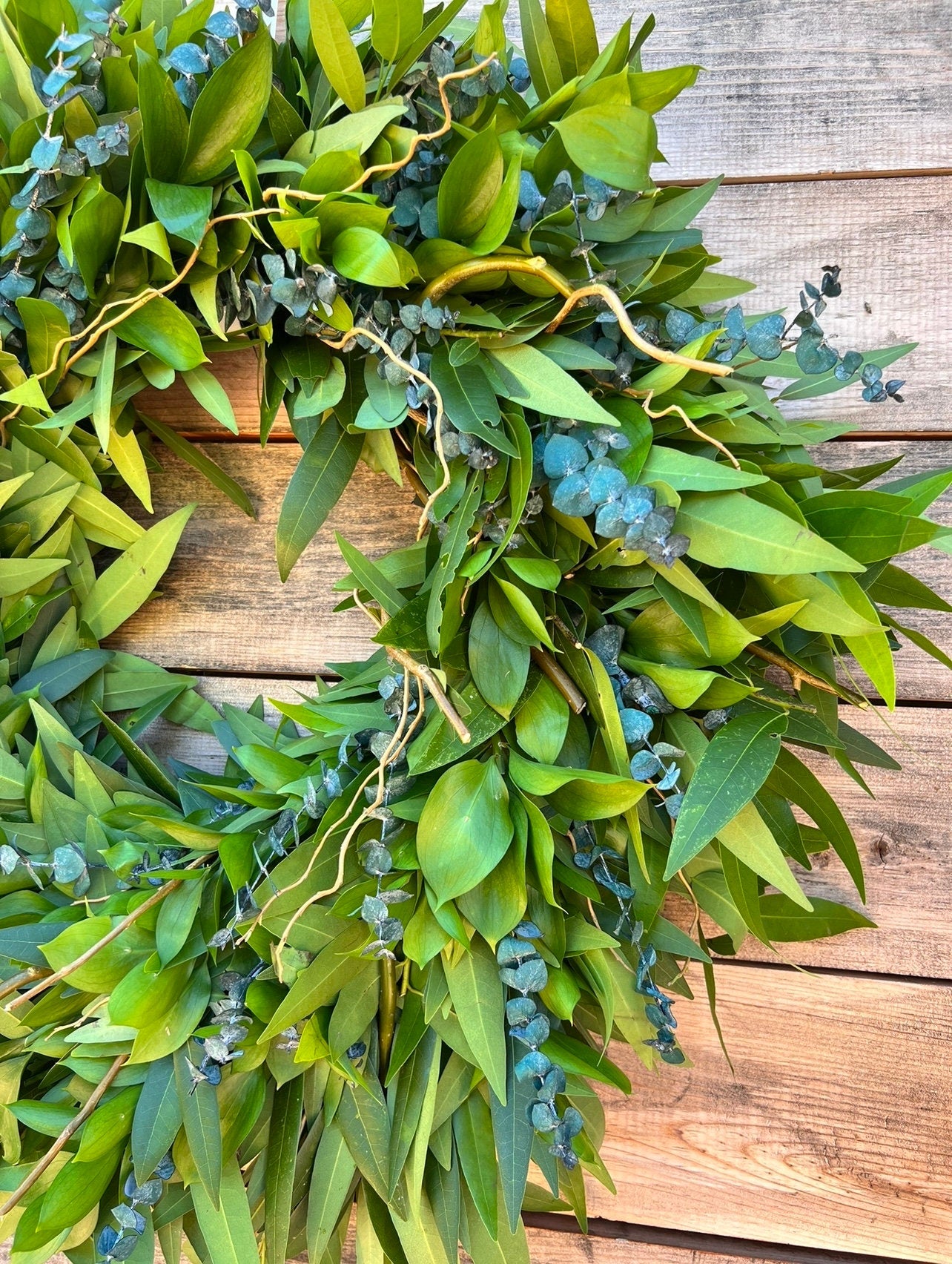 FRESH Bay Leaf, Curly Willow Preserved Eucalyptus wreath full of aroma front door decor Wedding Birthday Gift Kitchen Spring, easter