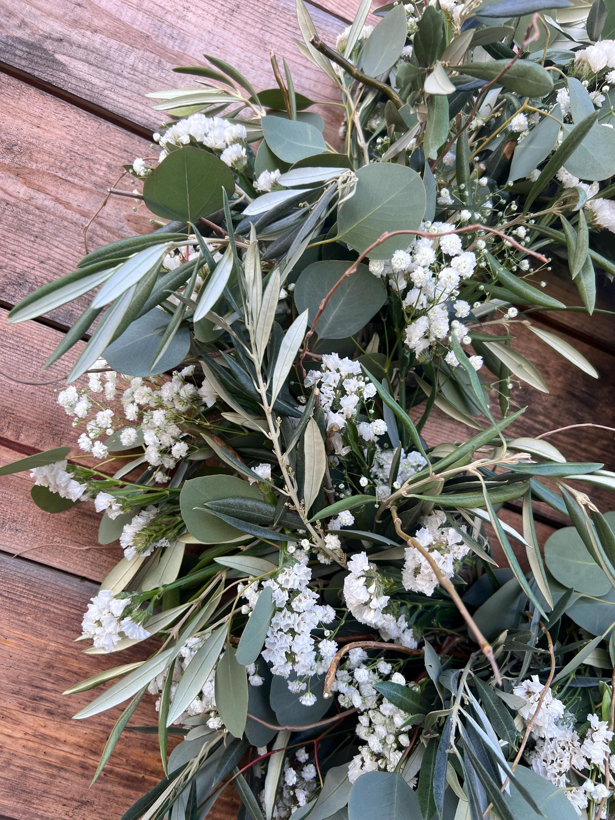 Fresh Eucalyptus, Olive, Baby's Breath Wreath, Western