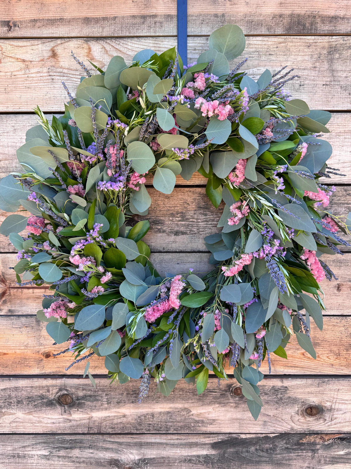 Dried Lavender Eucalyptus Wreath, Ruscus Statice Fall Autumn Door Decor