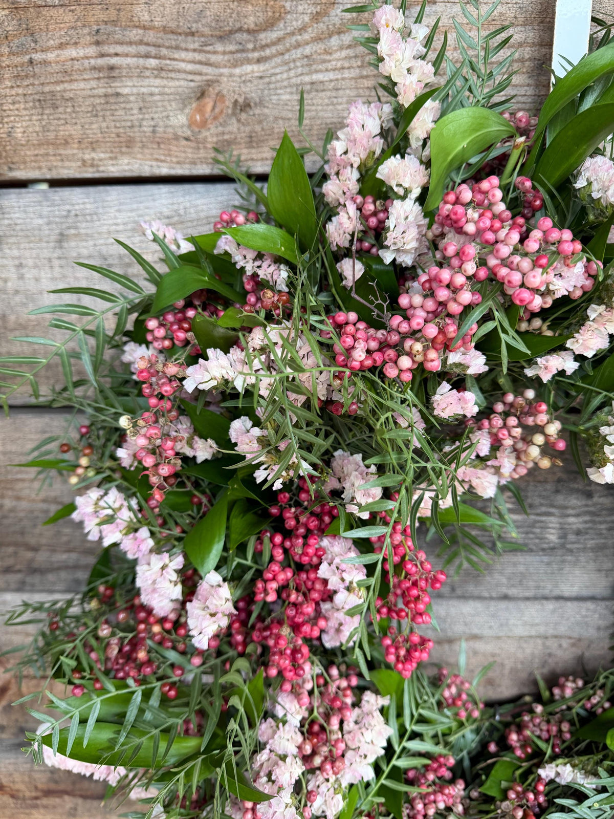 Fresh Ruscus, Statice, Pepper Berry Wreath, Romantic Wild Airy Style
