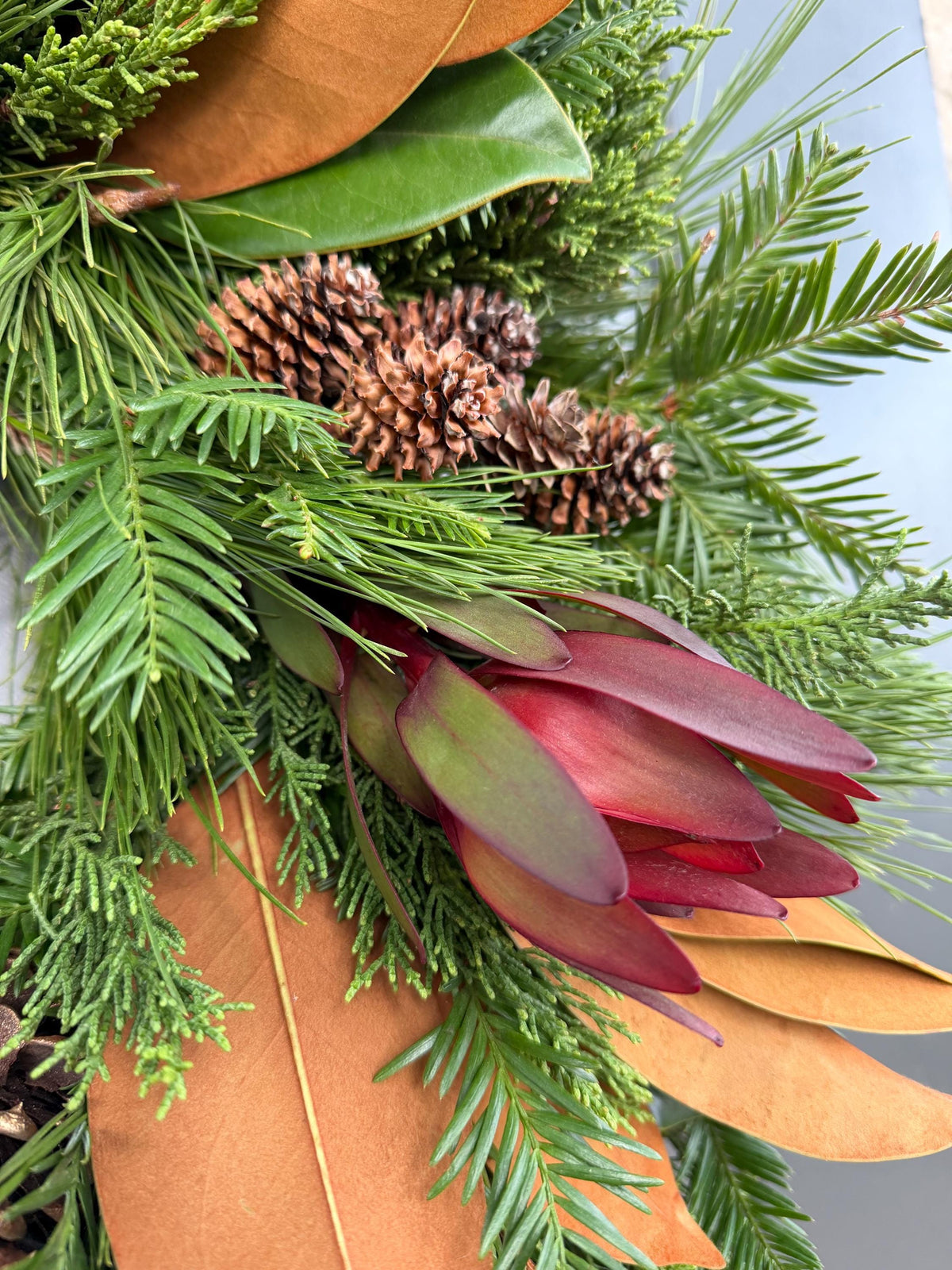 Mixed Pine Cones Magnolia Leaf Wreath – Front Door Decor, Safari Style