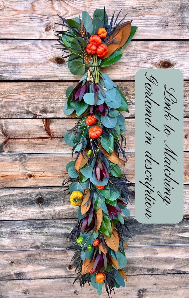 FRESH Fall Magnolia, Eucalyptus, Pumpkins, and Leucalendrum Wreath for Front Door Home Decor, Birthday Gift, Halloween, Thanksgiving.