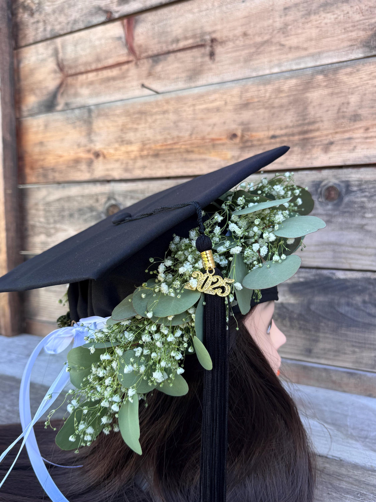 Baby's Breath Eucalyptus Graduation Cap, Flower Crown