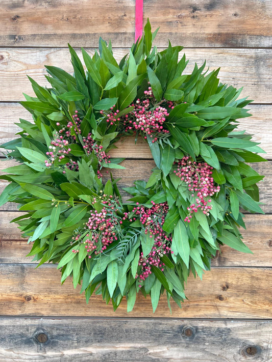 Fresh Real Bayleaf Laurel, Pepperberry Wreath – Front Door – Home Decor