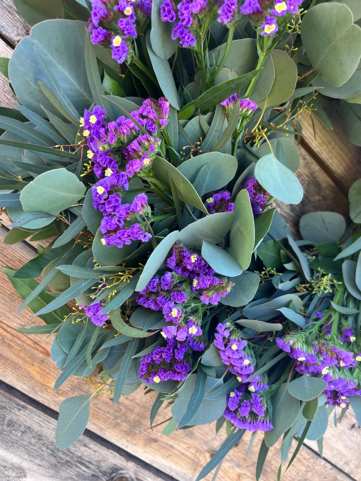 Fresh Purple Statice, Bay leaf, Eucalyptus Wreath – Home Decor