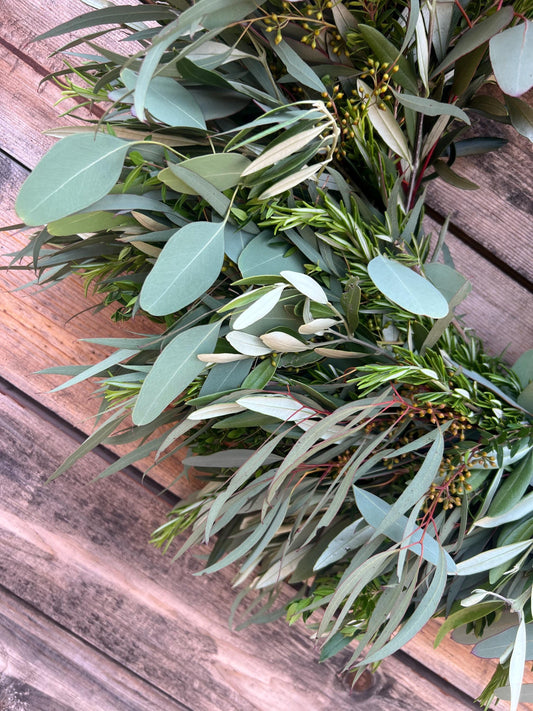 Fresh Green Classic Eucalyptus, Rosemary Wreath – Door – Centerpiece