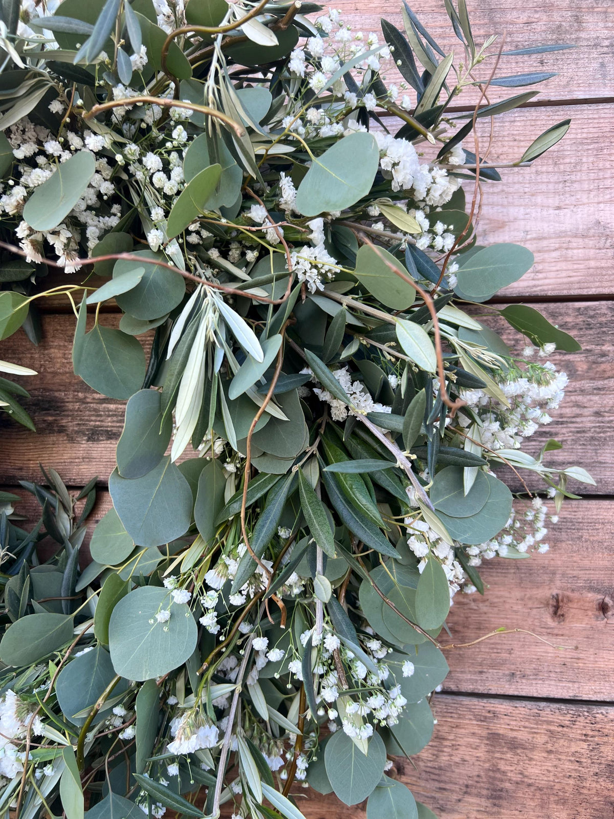 Fresh Eucalyptus, Olive, Baby's Breath Wreath, Western