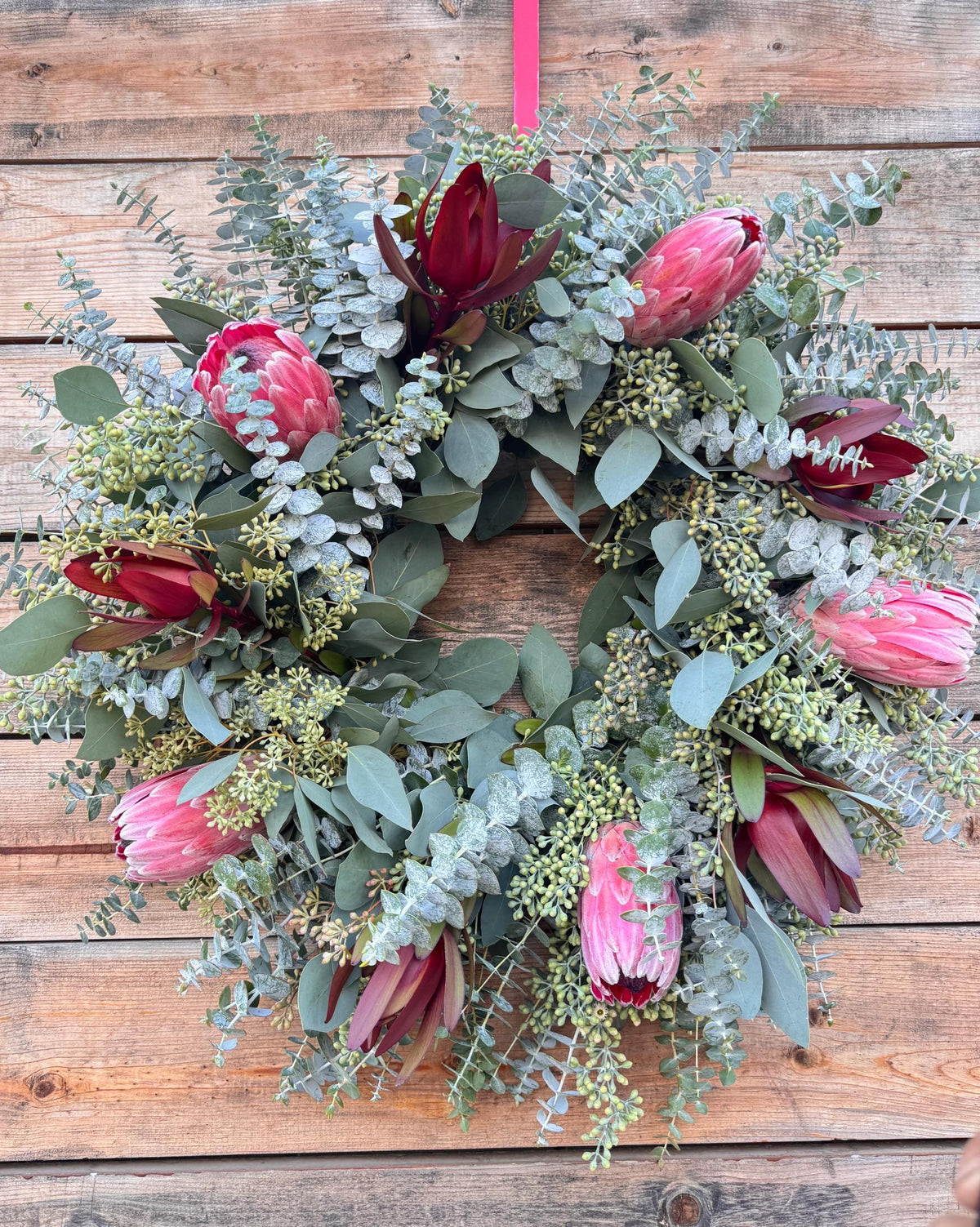 Fresh Eucalyptus Protea Wreath, Front Door Home Decor, Fall Autumn Floral