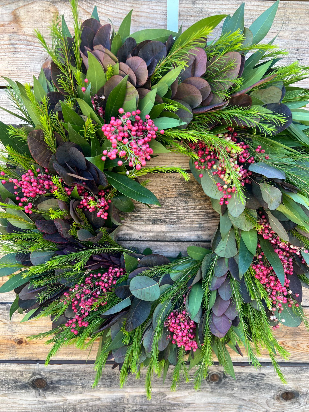 Fresh Smoke Bush Pepper Berry Wreath, Front Door Decor, Kitchen