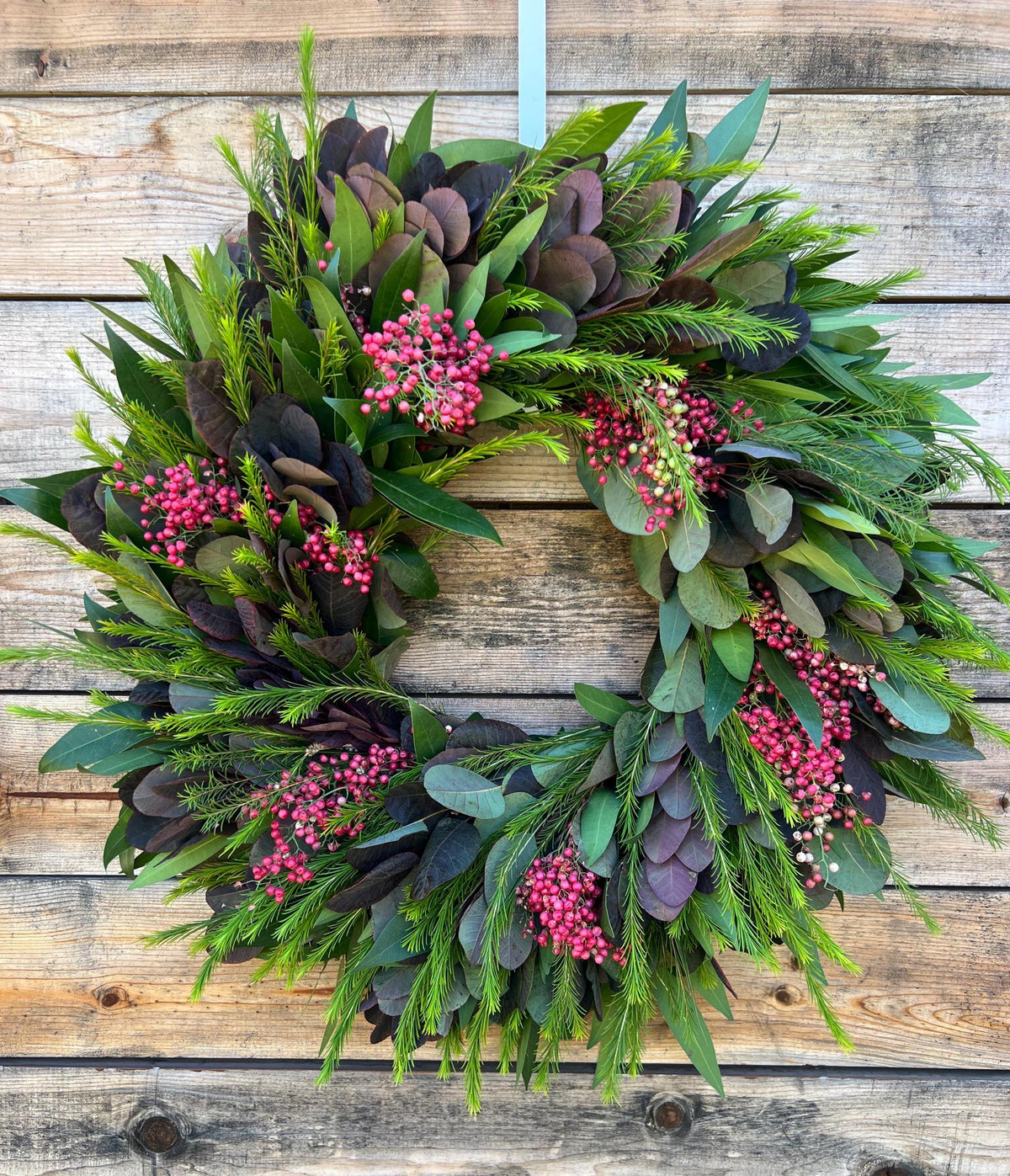 Fresh Smoke Bush Pepper Berry Wreath, Front Door Decor, Kitchen