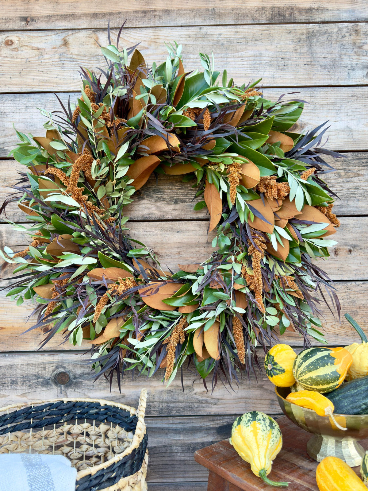 Fresh Magnolia Olive Amaranthus Wreath