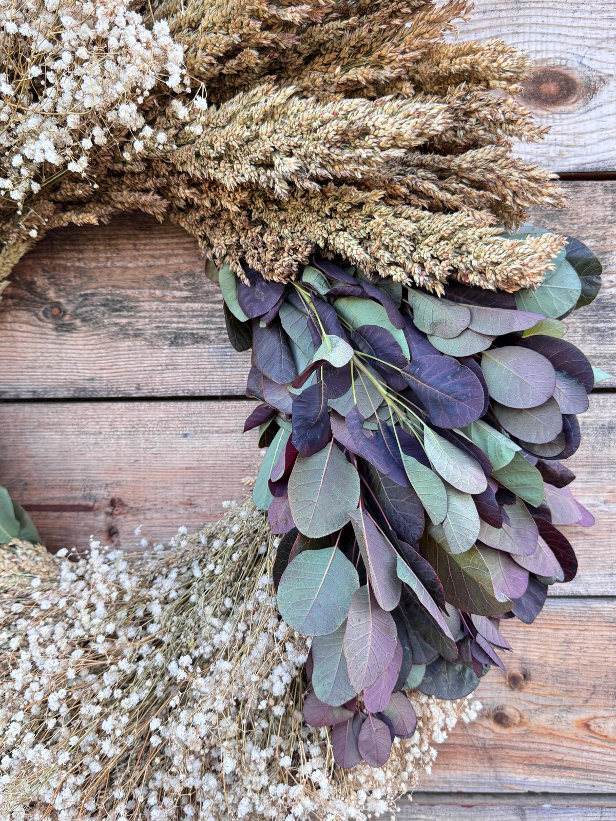 Baby's Breath Wreath, Sorgo, Eucalyptus, Lavender