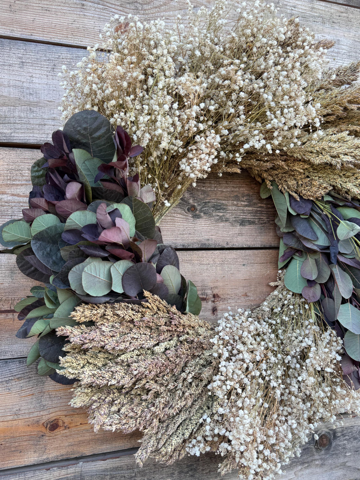 Baby's Breath Wreath, Sorgo, Eucalyptus, Lavender