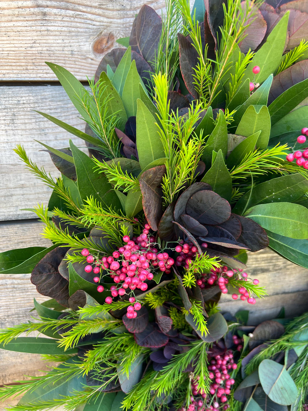 Fresh Smoke Bush Pepper Berry Wreath, Front Door Decor, Kitchen