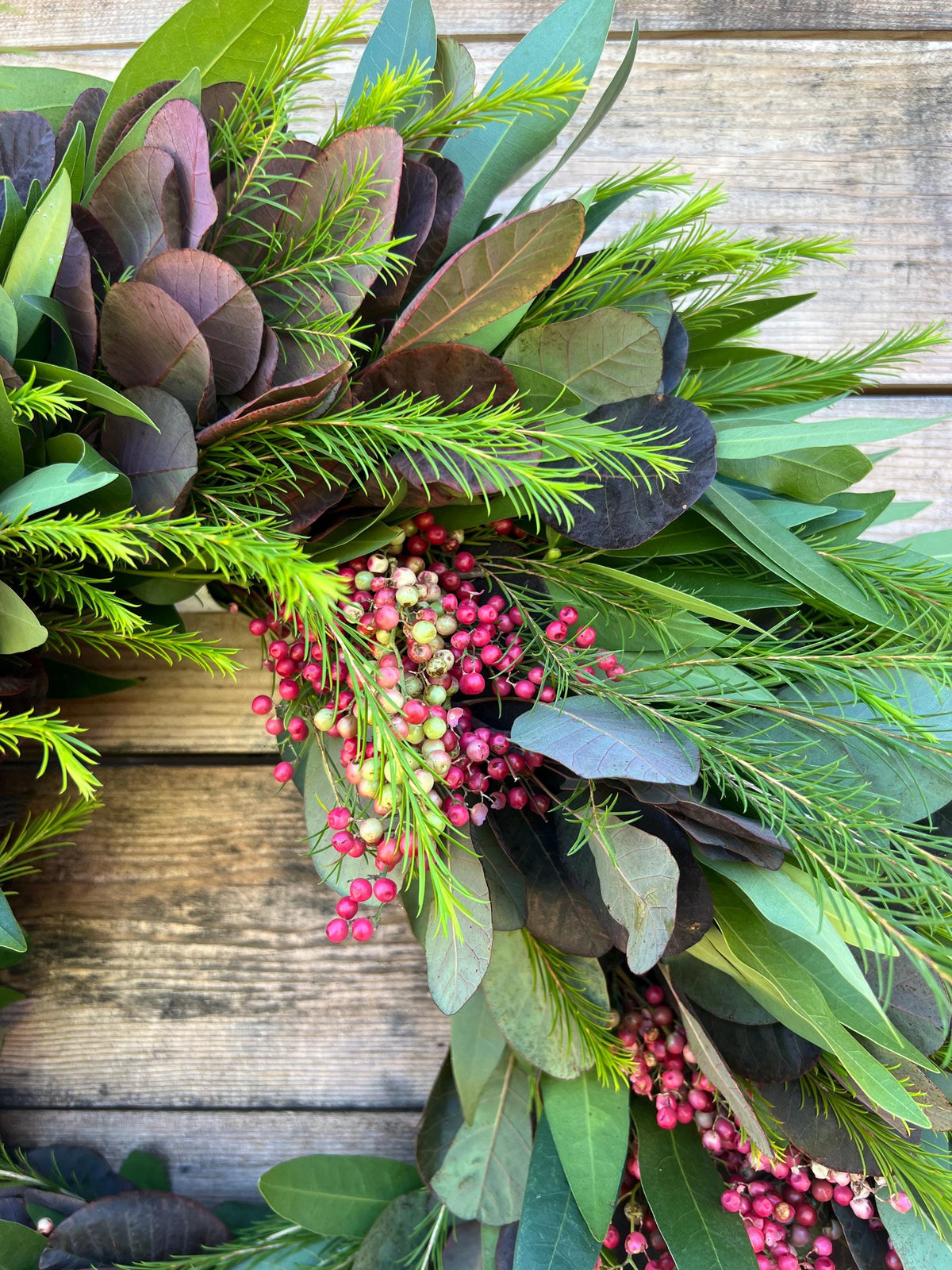 Fresh Smoke Bush Pepper Berry Wreath, Front Door Decor, Kitchen