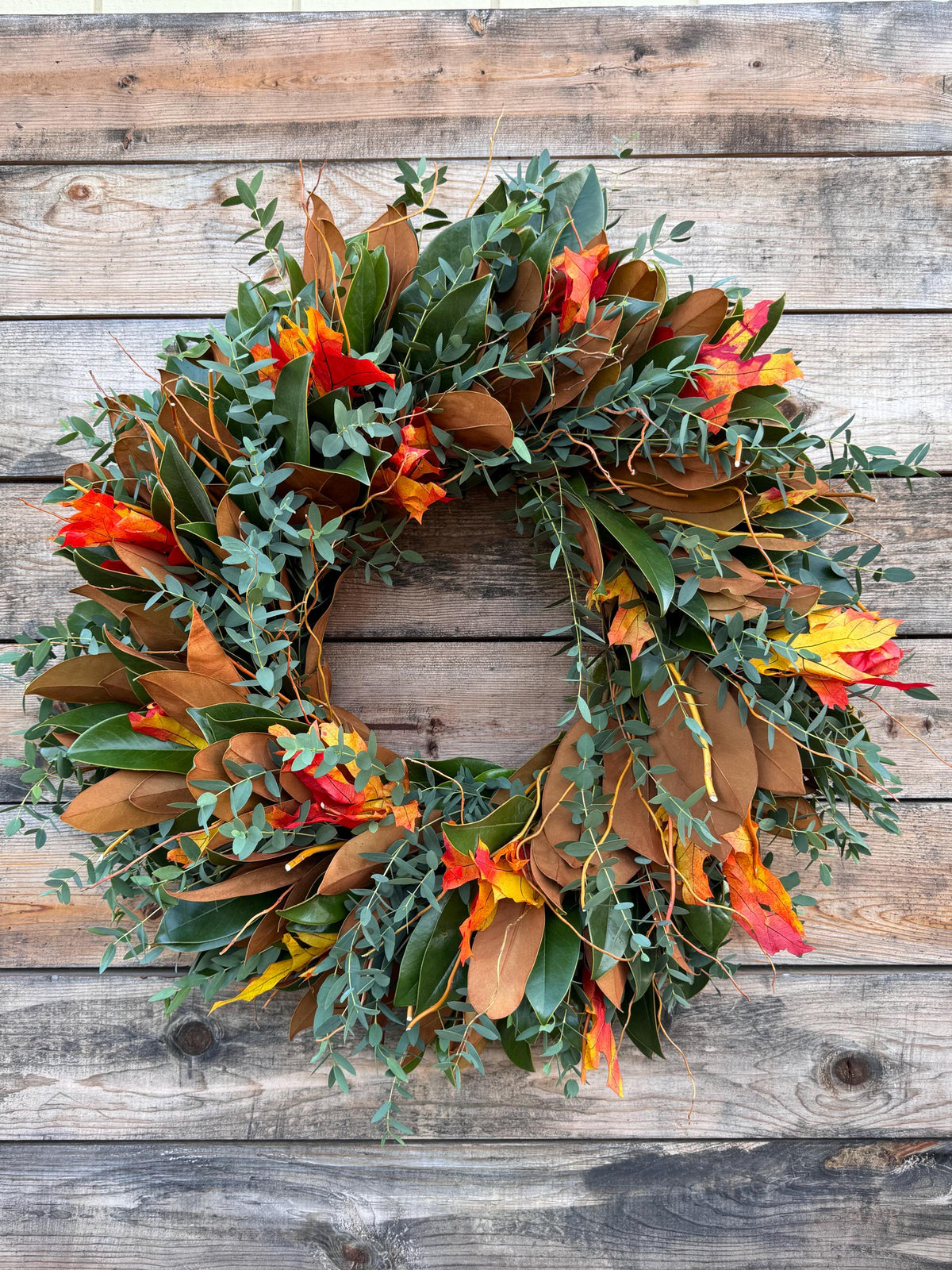 Fresh Magnolia Eucalyptus Wreath, Autumn Fall Front Door Decor