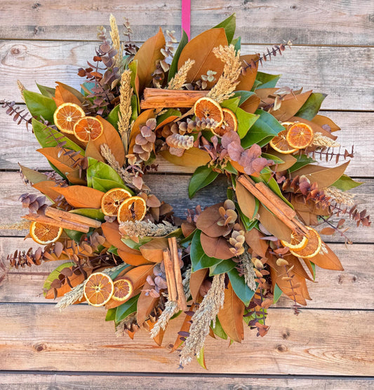 Fresh Magnolia, Real Cinnamon, Orange, Eucalyptus Wreath, Fall
