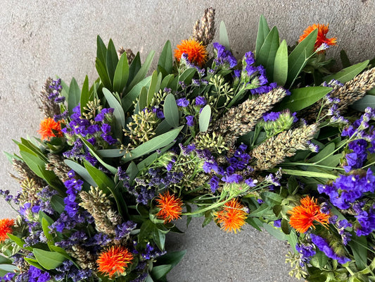 Fresh Bayleaf, Statice, Safflower Wreath