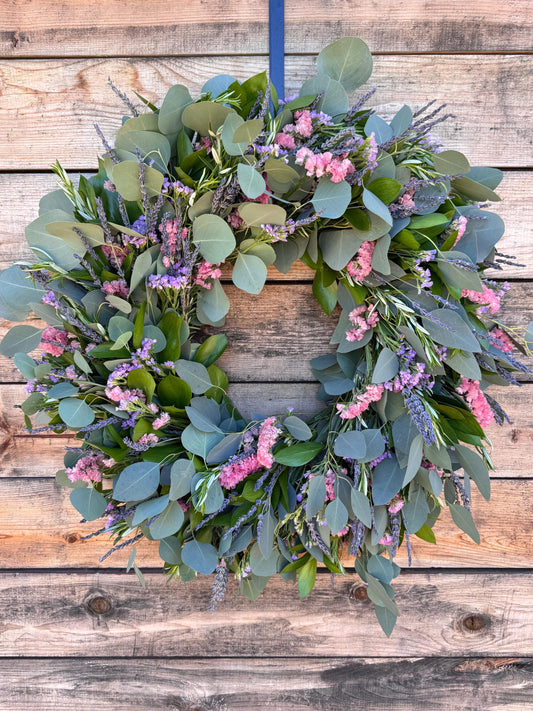 Fresh Silver Dollar Eucalyptus Lavender Rosemary Wreath