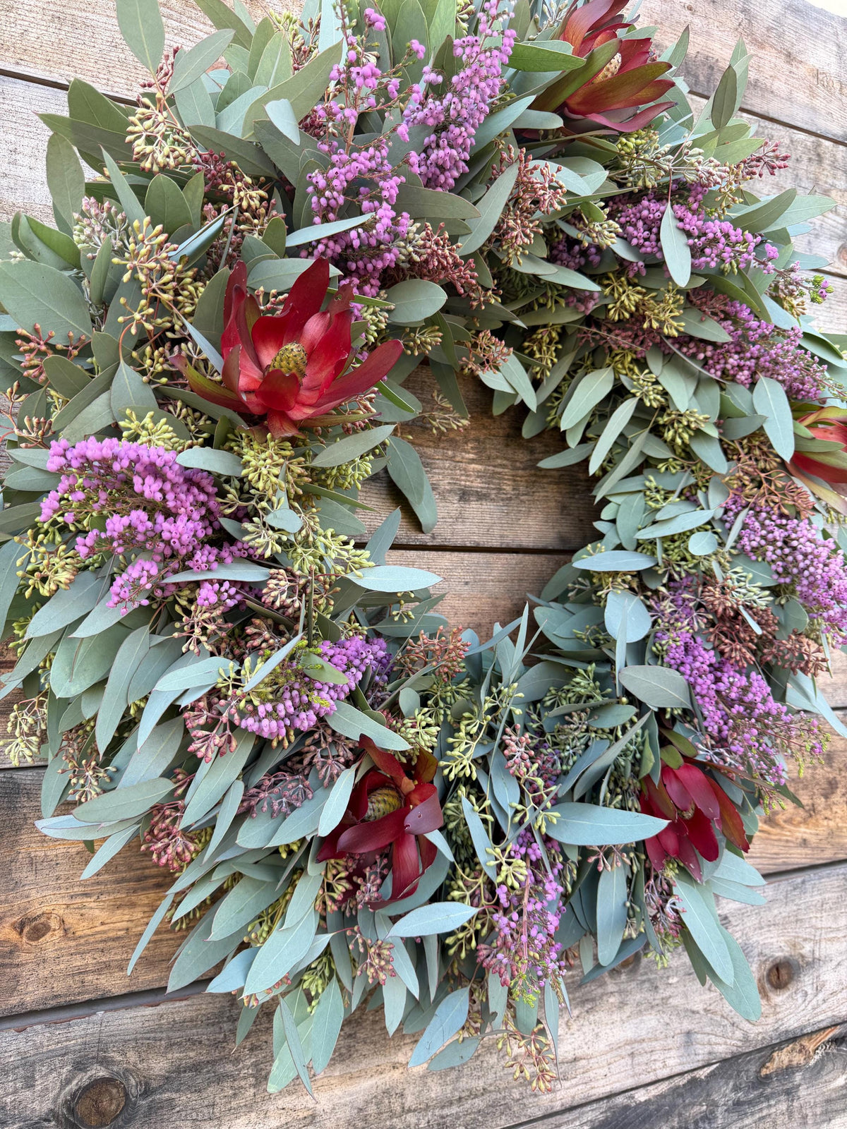 Fresh Eucalyptus Seeded Wreath, Safari Heather Front Door Decor