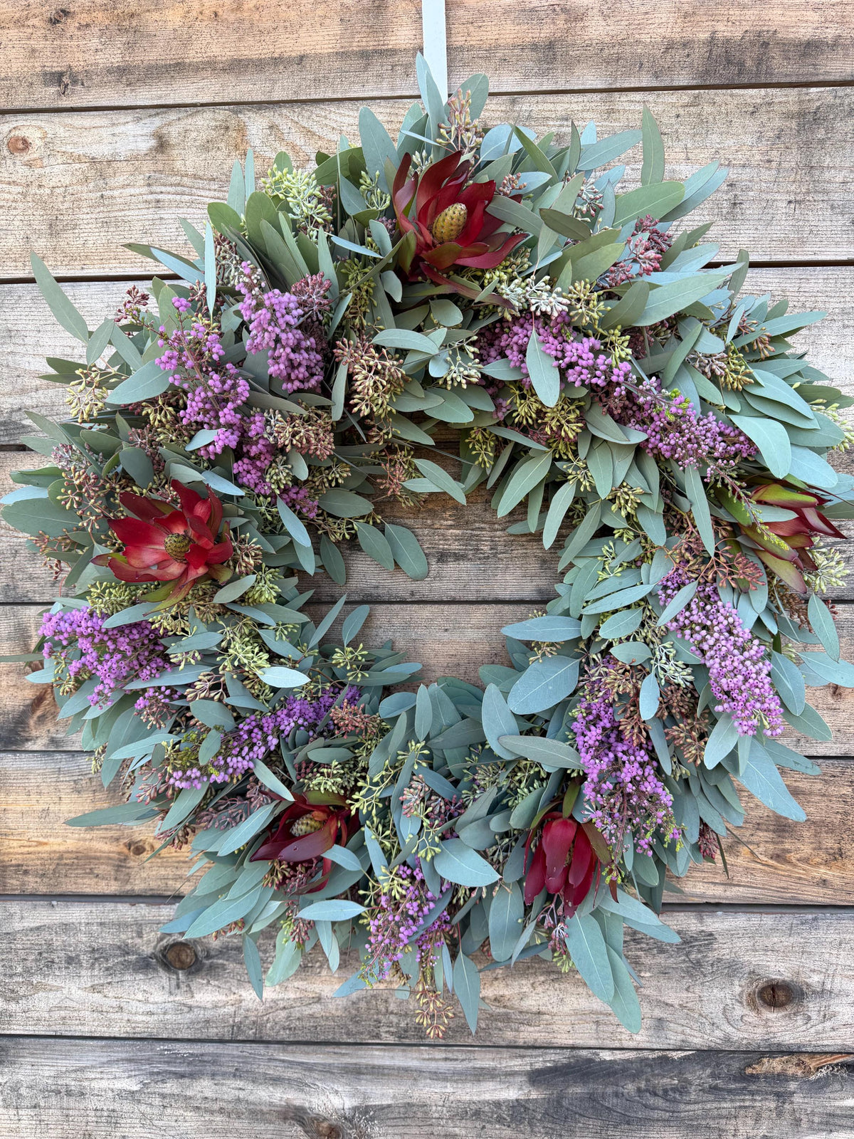Fresh Eucalyptus Seeded Wreath, Safari Heather Front Door Decor