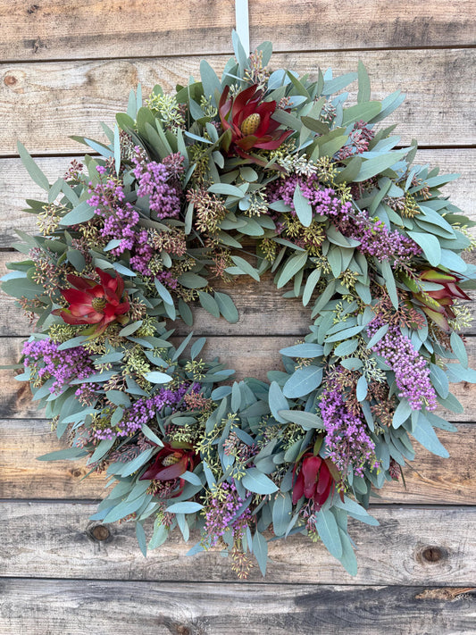 Fresh Eucalyptus Seeded Wreath, Safari Heather Front Door Decor