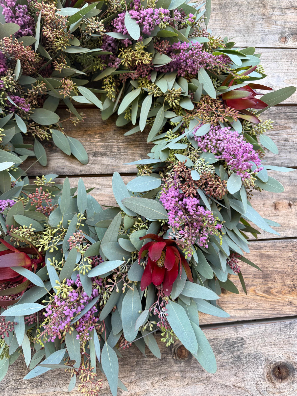 Fresh Eucalyptus Seeded Wreath, Safari Heather Front Door Decor
