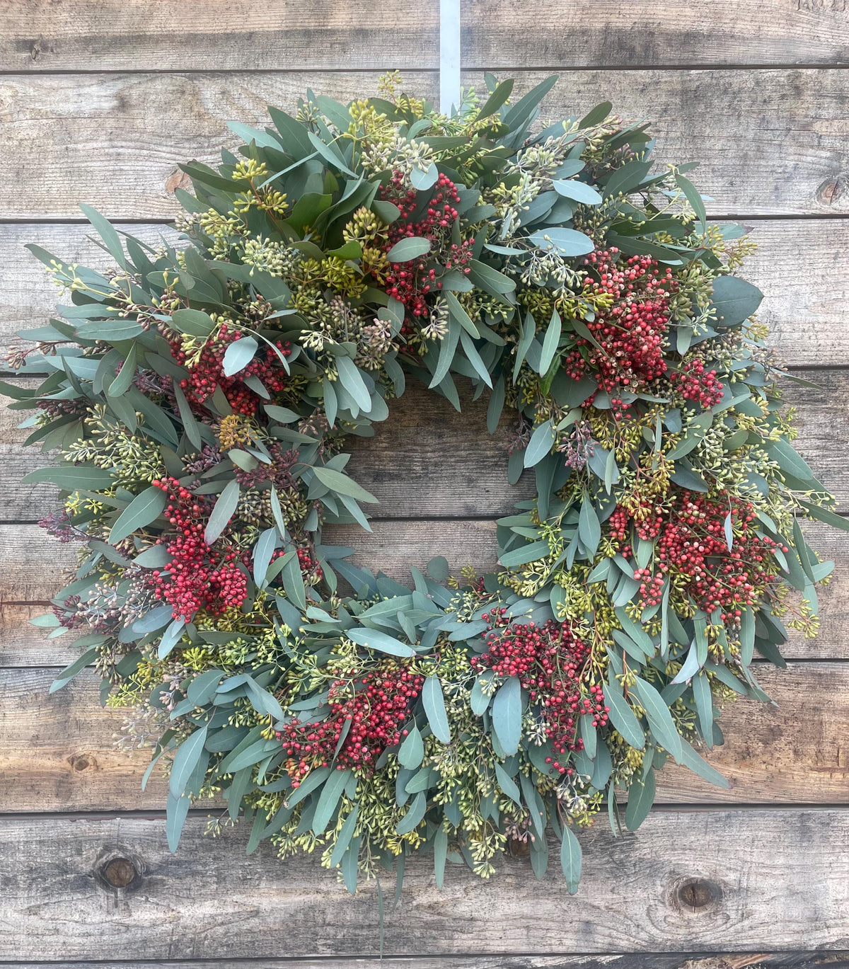 Fresh Real Wreath Eucalyptus Seeded and Pepperberry, Wreath – Front Door