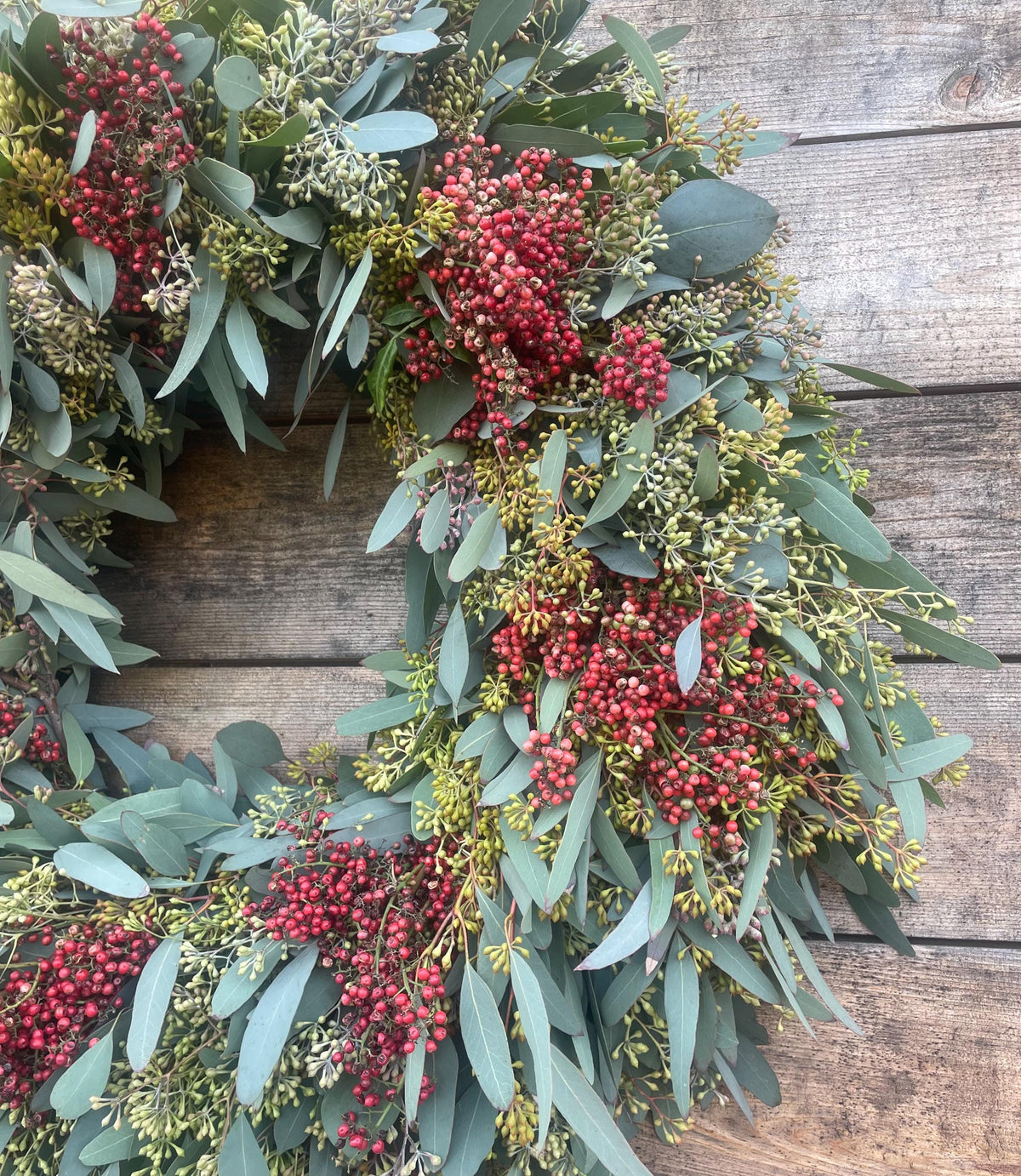 Fresh Real Wreath Eucalyptus Seeded and Pepperberry, Wreath – Front Door