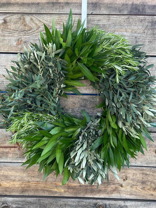 Fresh Eucalyptus Rosemary Bayleaf Olive Wreath