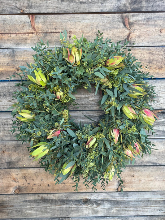 Fresh Eucalyptus & Yellow Safari Wreath – Front Door – Home Decor