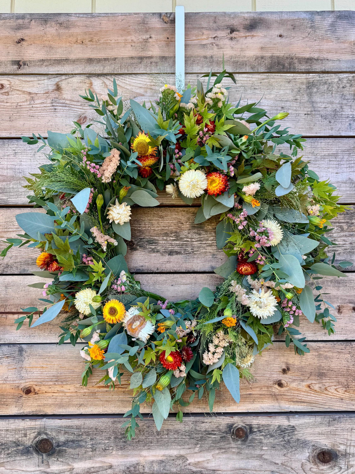 Fresh Eucalyptus Flower Wreath, Seasonal Porch Decor