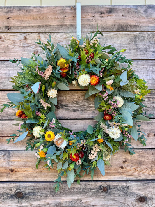 Fresh Eucalyptus Flower Wreath, Seasonal Porch Decor
