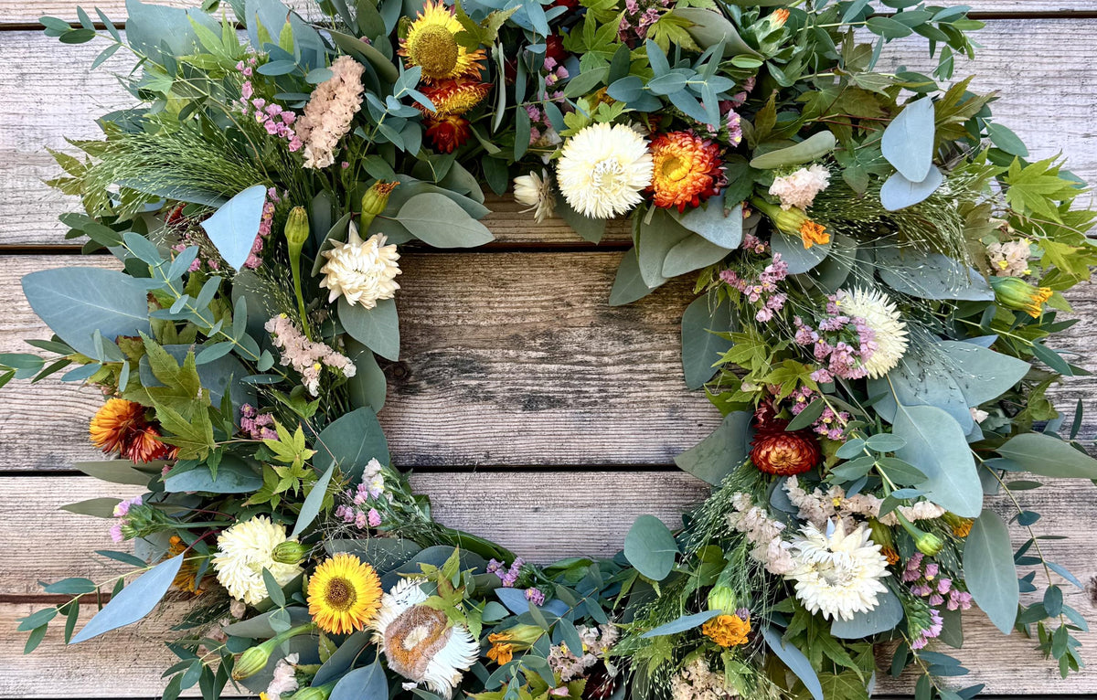 Fresh Eucalyptus Flower Wreath, Seasonal Porch Decor