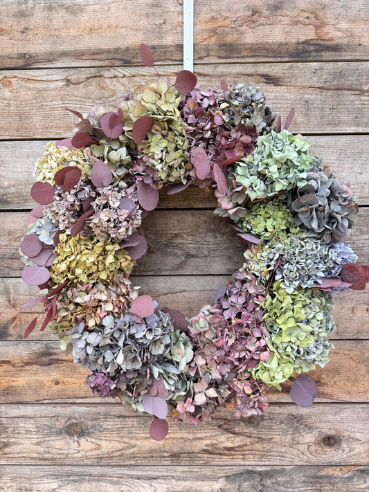 Dried Antique Hydrangea, Eucalyptus Wreath – Wall Art Home Decor