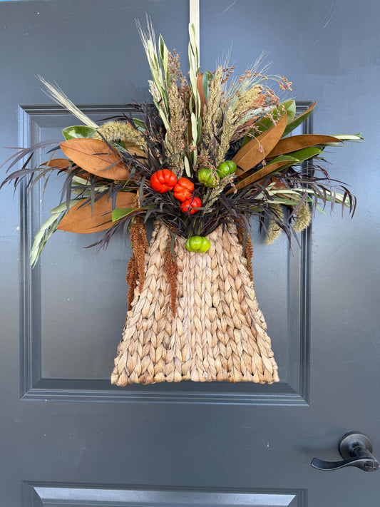 Fall Floral Basket for Front Door – Fall Autumn Greenery Bundle