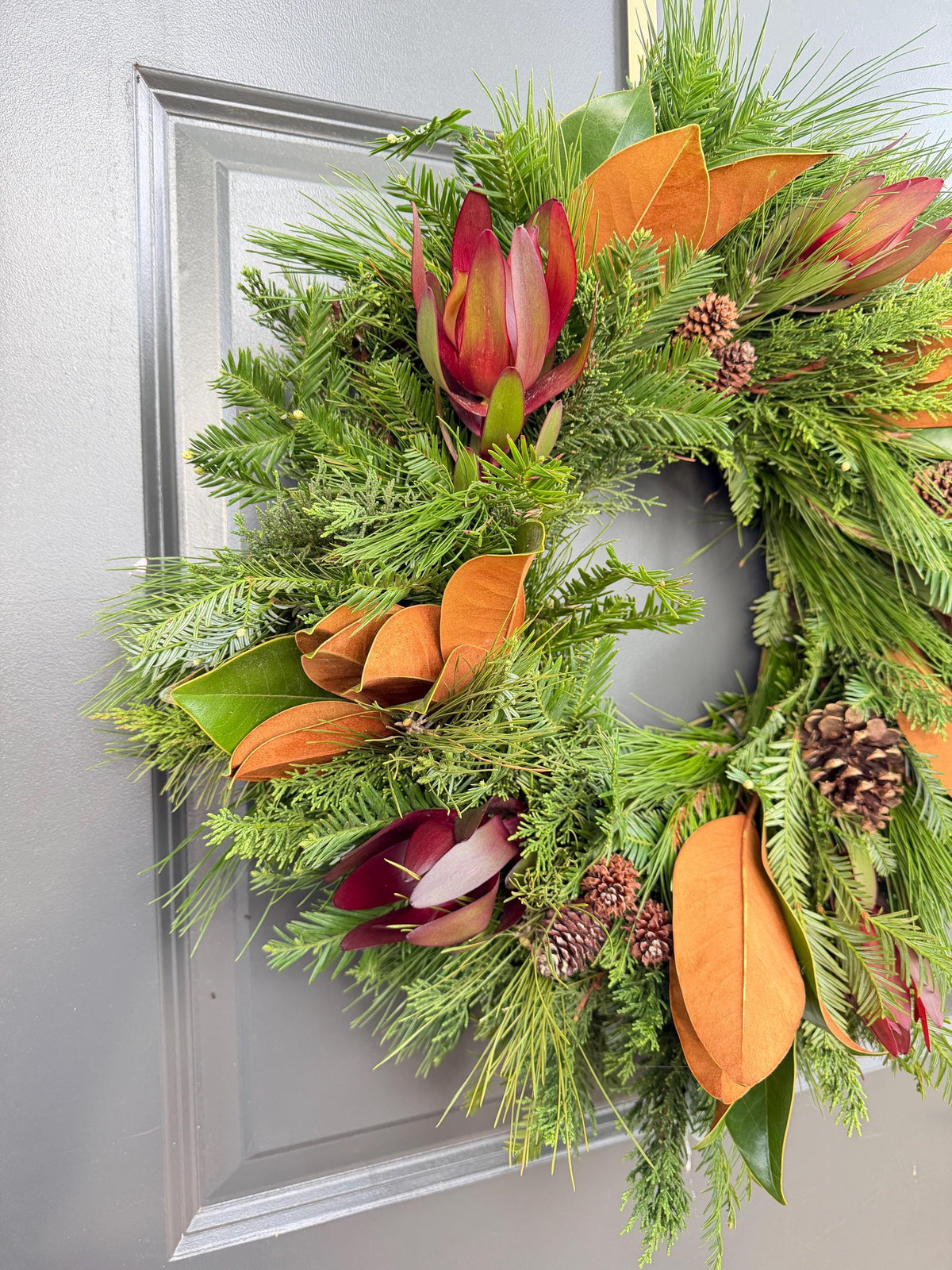 Mixed Pine Cones Magnolia Leaf Wreath – Front Door Decor, Safari Style
