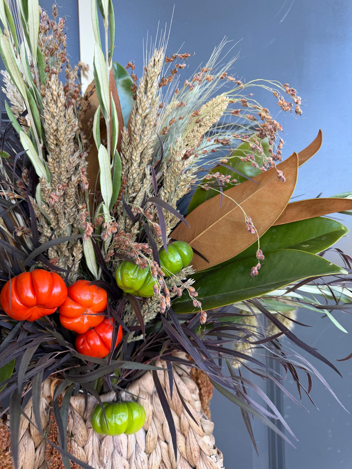 Fall Floral Basket for Front Door – Fall Autumn Greenery Bundle