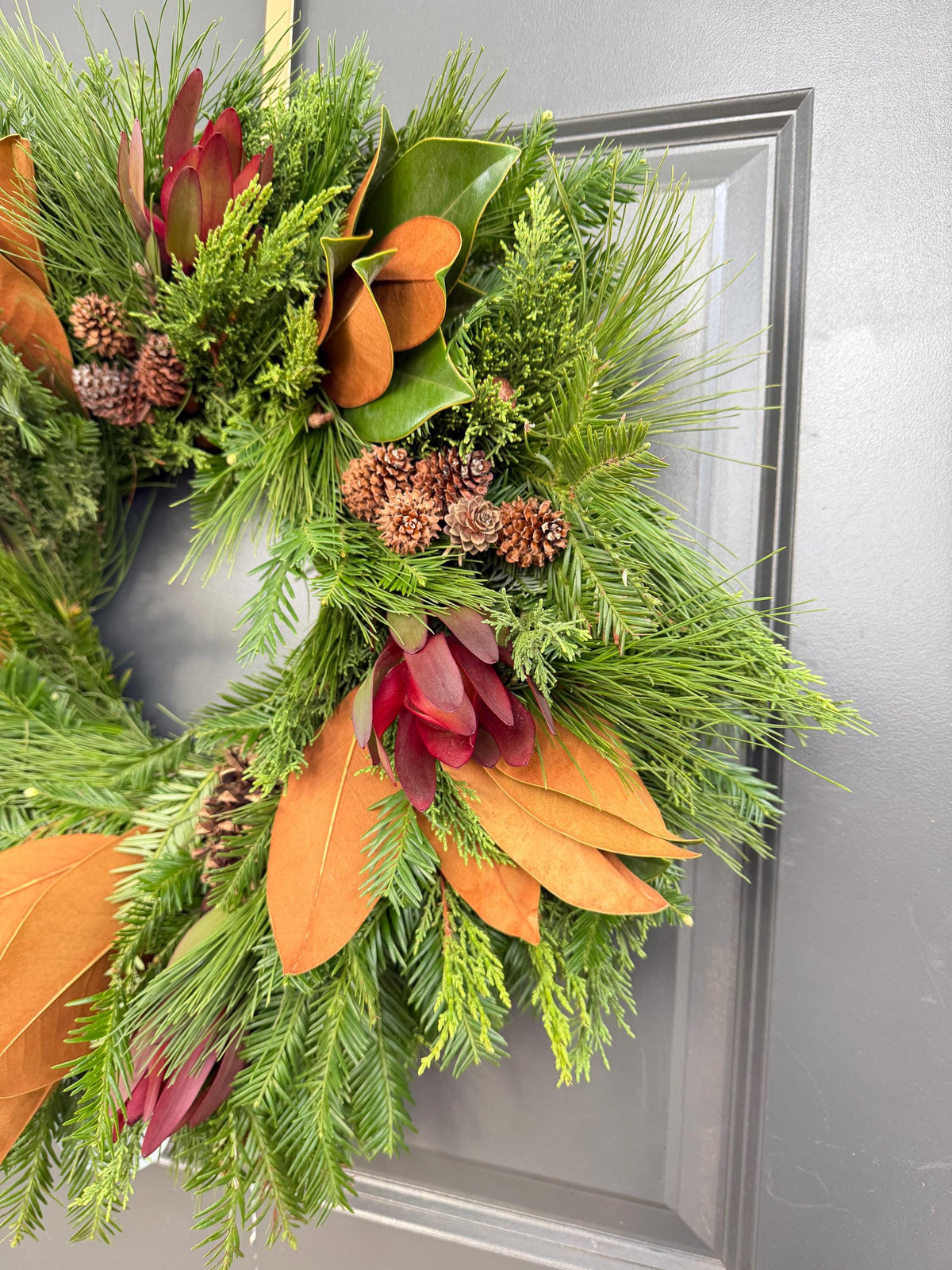 Mixed Pine Cones Magnolia Leaf Wreath – Front Door Decor, Safari Style
