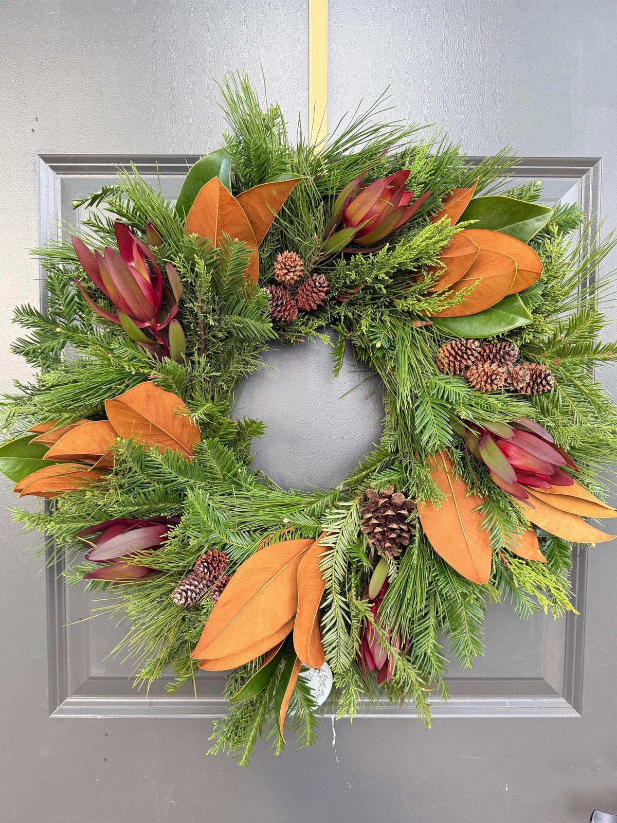Mixed Pine Cones Magnolia Leaf Wreath – Front Door Decor, Safari Style
